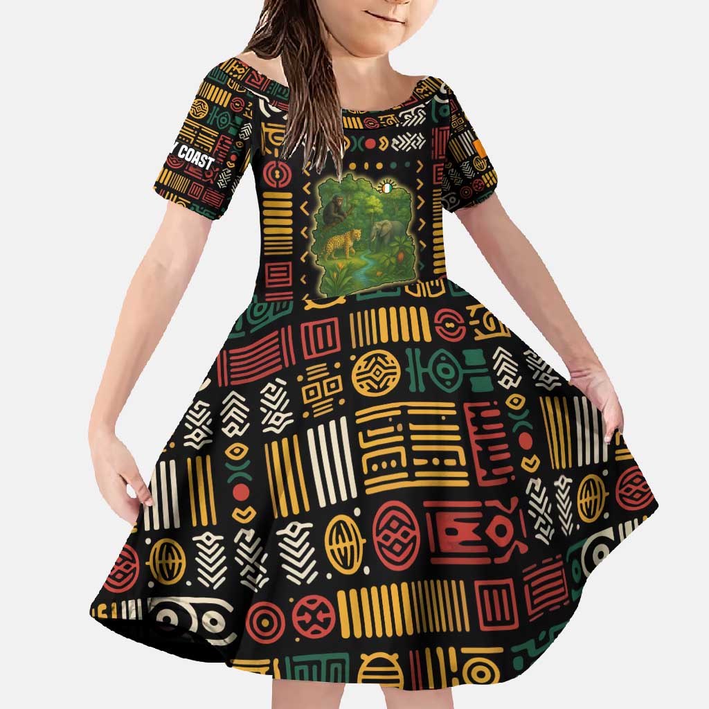 Ivory Coast Family Matching Summer Maxi Dress and Hawaiian Shirt with Taï National Park Wildlife Map Design - Wonder Print Shop