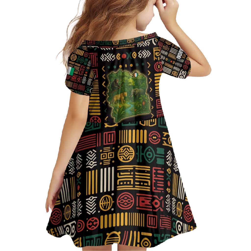 Ivory Coast Family Matching Summer Maxi Dress and Hawaiian Shirt with Taï National Park Wildlife Map Design - Wonder Print Shop