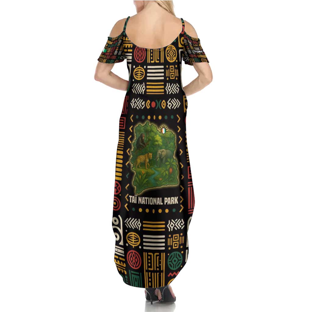 Ivory Coast Family Matching Summer Maxi Dress and Hawaiian Shirt with Taï National Park Wildlife Map Design - Wonder Print Shop