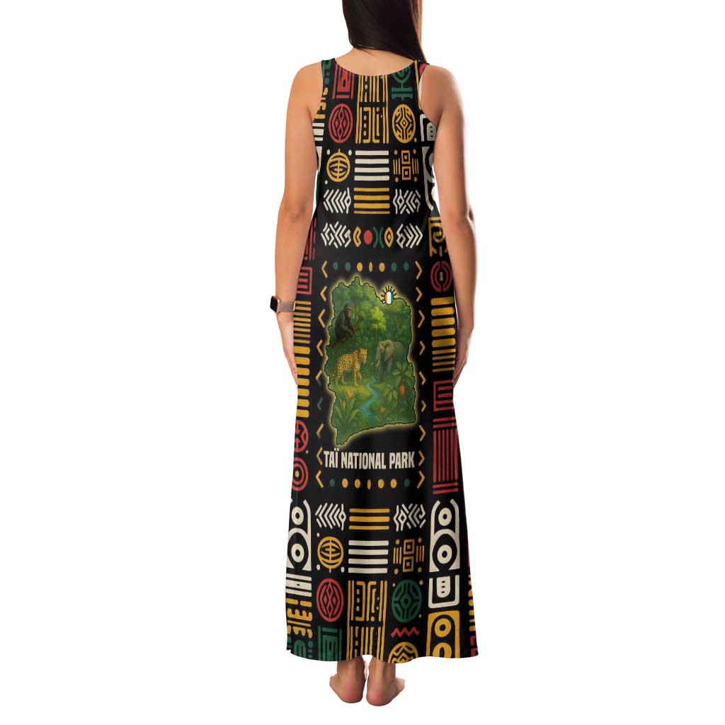 Ivory Coast Family Matching Tank Maxi Dress and Hawaiian Shirt with Taï National Park Wildlife Map Design - Wonder Print Shop
