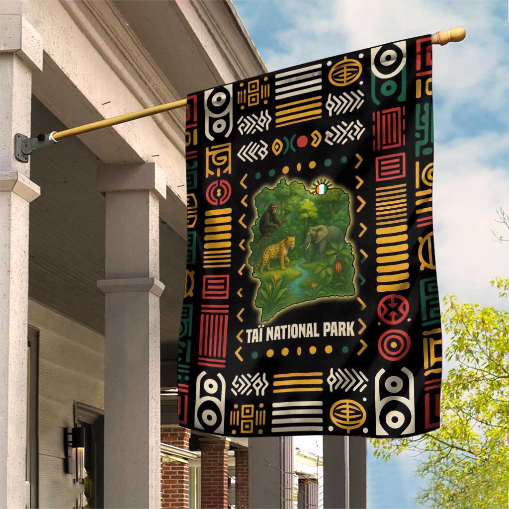 Ivory Coast Garden Flag with Taï National Park Wildlife Map Design - Wonder Print Shop