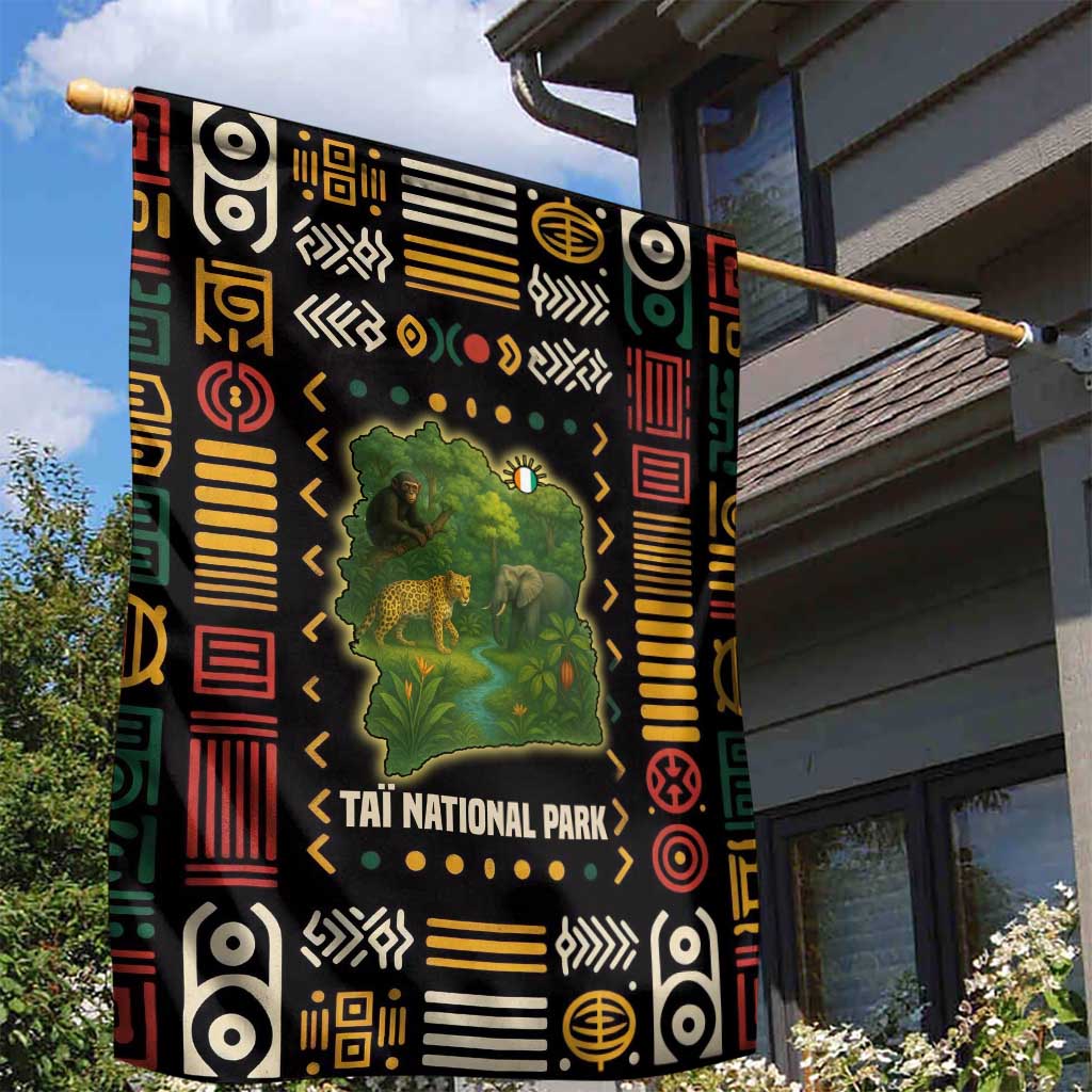 Ivory Coast Garden Flag with Taï National Park Wildlife Map Design - Wonder Print Shop