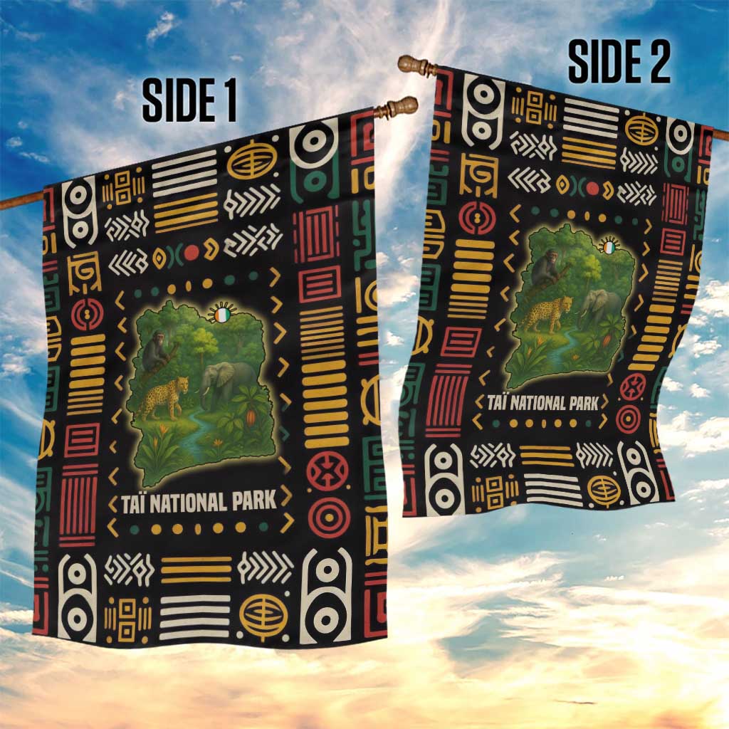 Ivory Coast Garden Flag with Taï National Park Wildlife Map Design - Wonder Print Shop