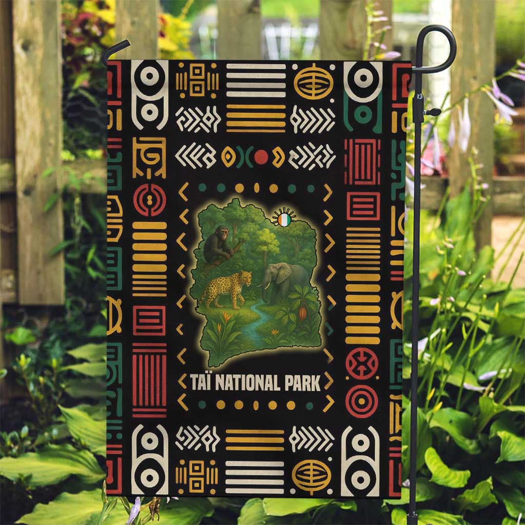 Ivory Coast Garden Flag with Taï National Park Wildlife Map Design - Wonder Print Shop