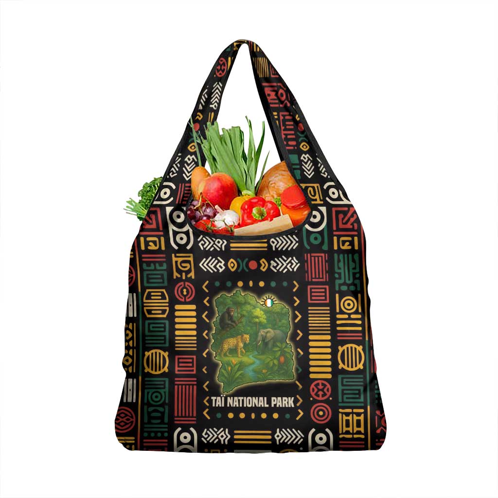 Ivory Coast Grocery Bag with Taï National Park Wildlife Map Design - Wonder Print Shop