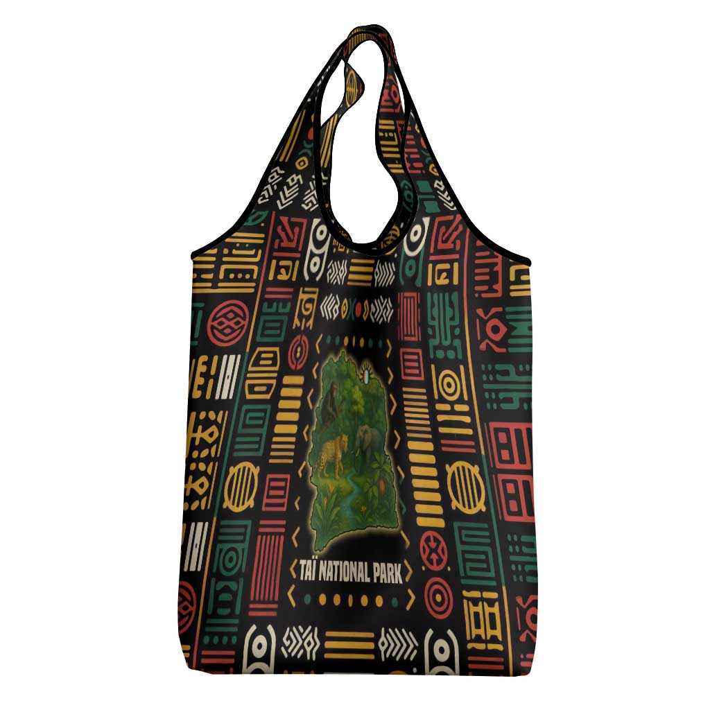 Ivory Coast Grocery Bag with Taï National Park Wildlife Map Design - Wonder Print Shop