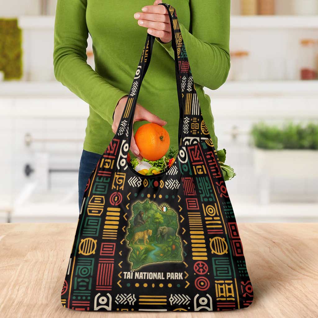 Ivory Coast Grocery Bag with Taï National Park Wildlife Map Design - Wonder Print Shop