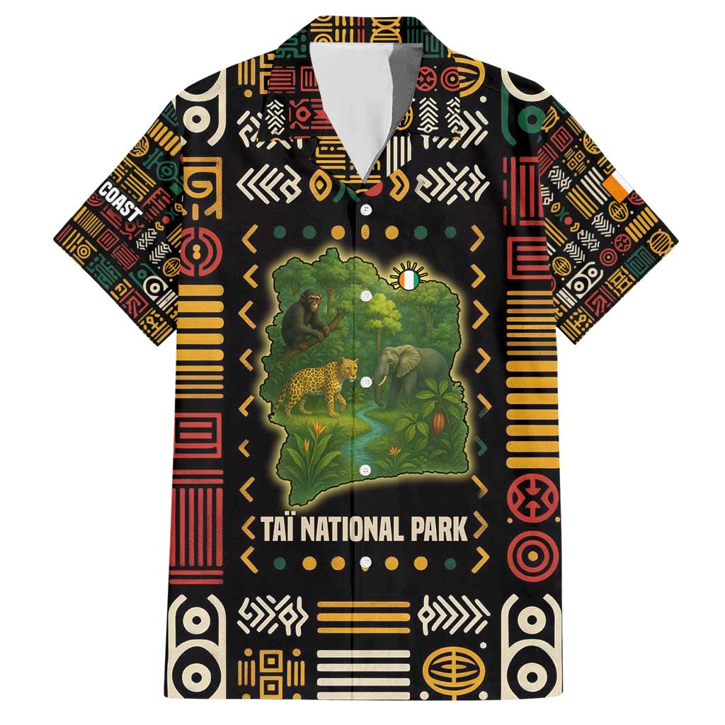 Ivory Coast Hawaiian Shirt with Taï National Park Wildlife Map Design - Wonder Print Shop