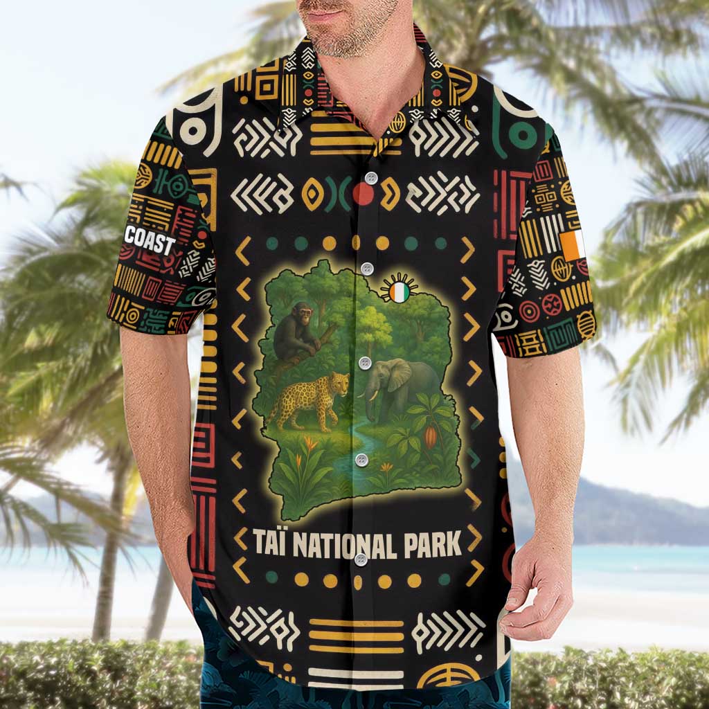 Ivory Coast Hawaiian Shirt with Taï National Park Wildlife Map Design - Wonder Print Shop