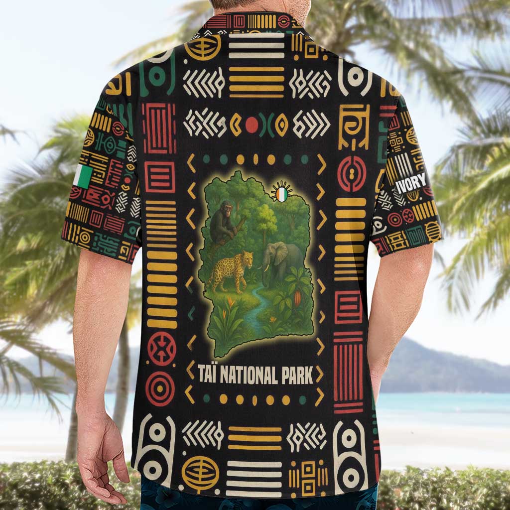 Ivory Coast Hawaiian Shirt with Taï National Park Wildlife Map Design - Wonder Print Shop