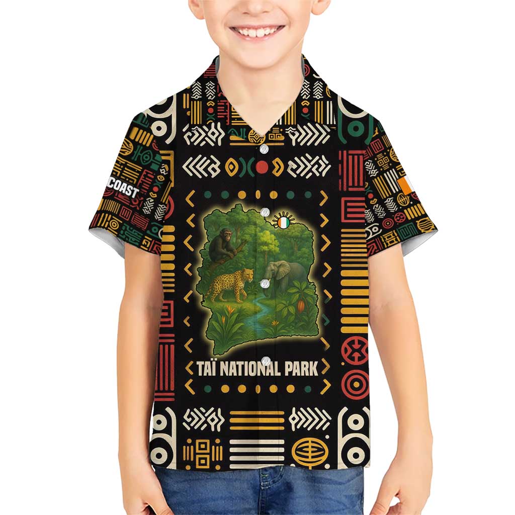 Ivory Coast Hawaiian Shirt with Taï National Park Wildlife Map Design - Wonder Print Shop