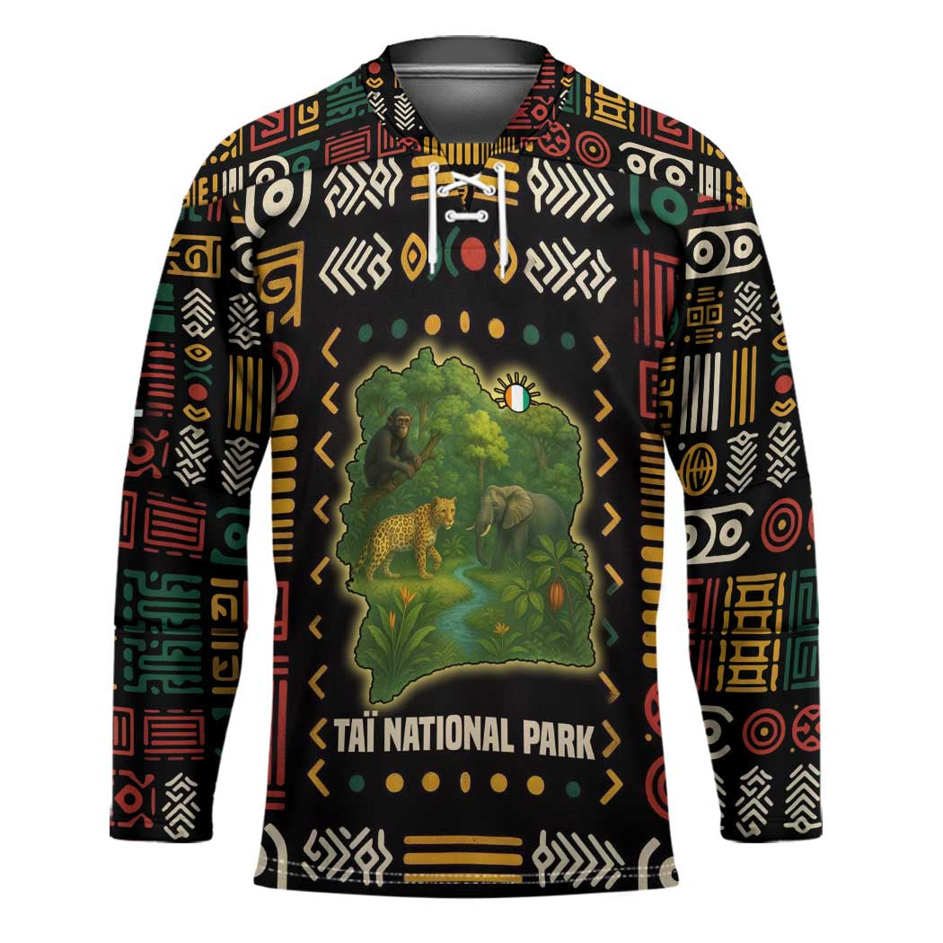 Ivory Coast Hockey Jersey with Taï National Park Wildlife Map Design - Wonder Print Shop
