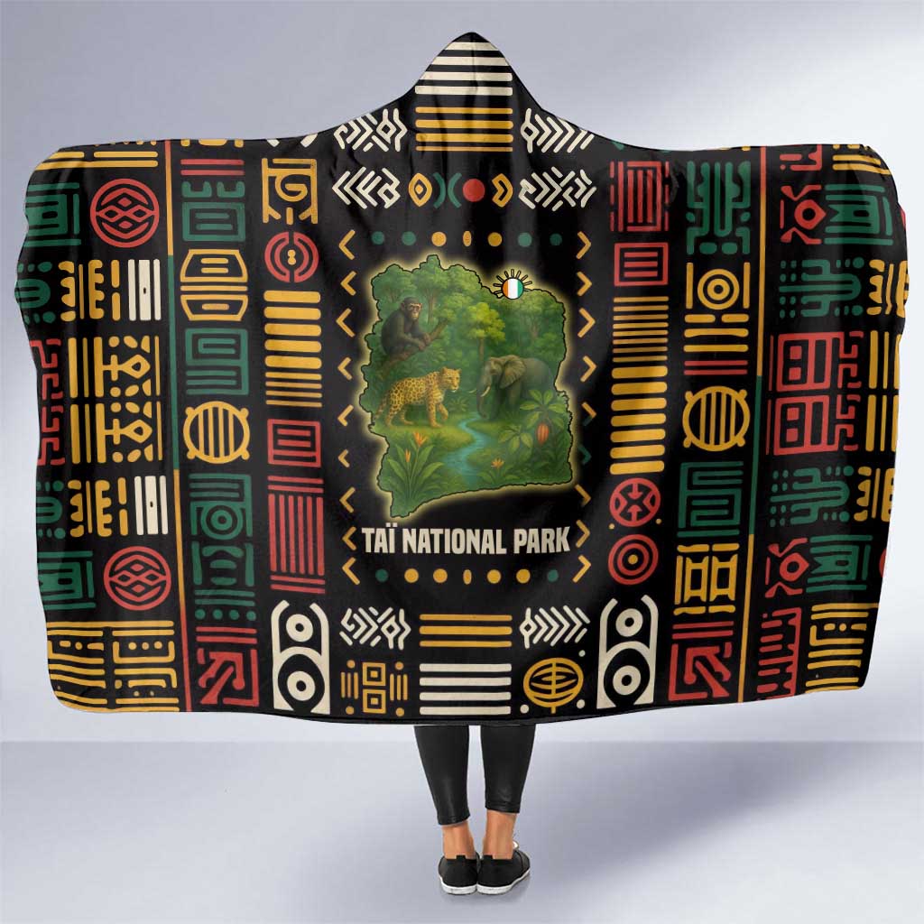 Ivory Coast Hooded Blanket with Taï National Park Wildlife Map Design - Wonder Print Shop