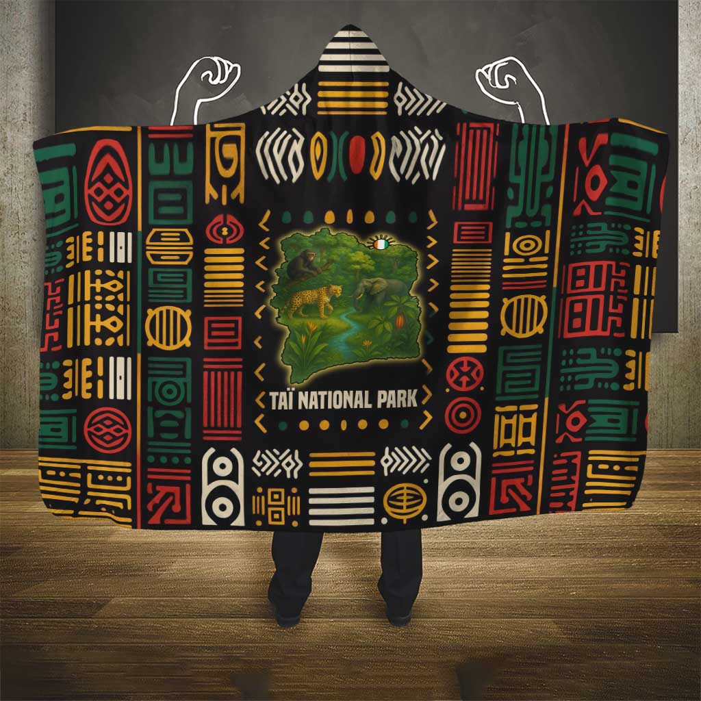 Ivory Coast Hooded Blanket with Taï National Park Wildlife Map Design - Wonder Print Shop