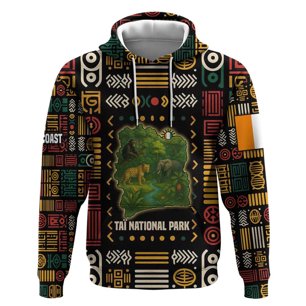 Ivory Coast Hoodie with Taï National Park Wildlife Map Design - Wonder Print Shop