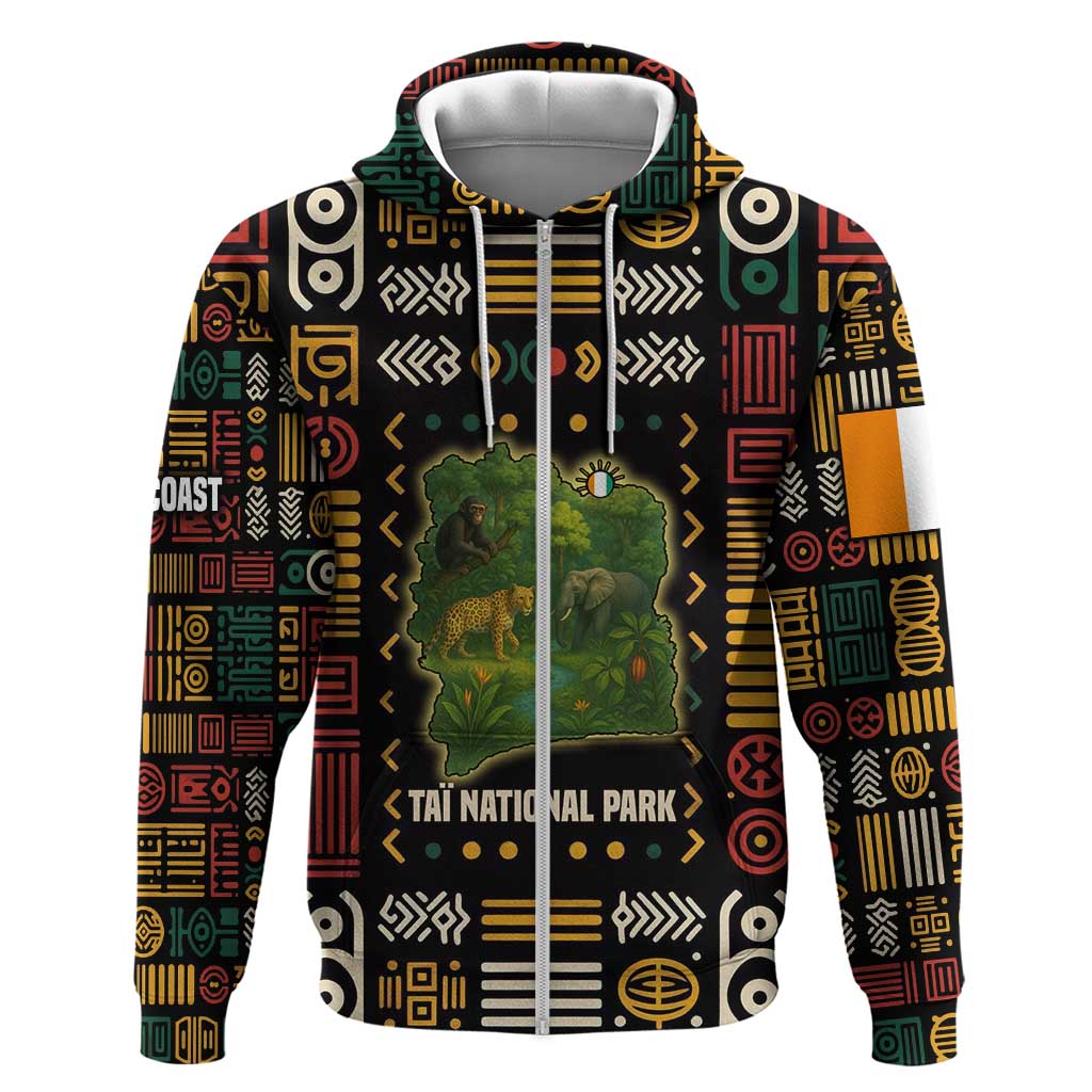 Ivory Coast Hoodie with Taï National Park Wildlife Map Design - Wonder Print Shop