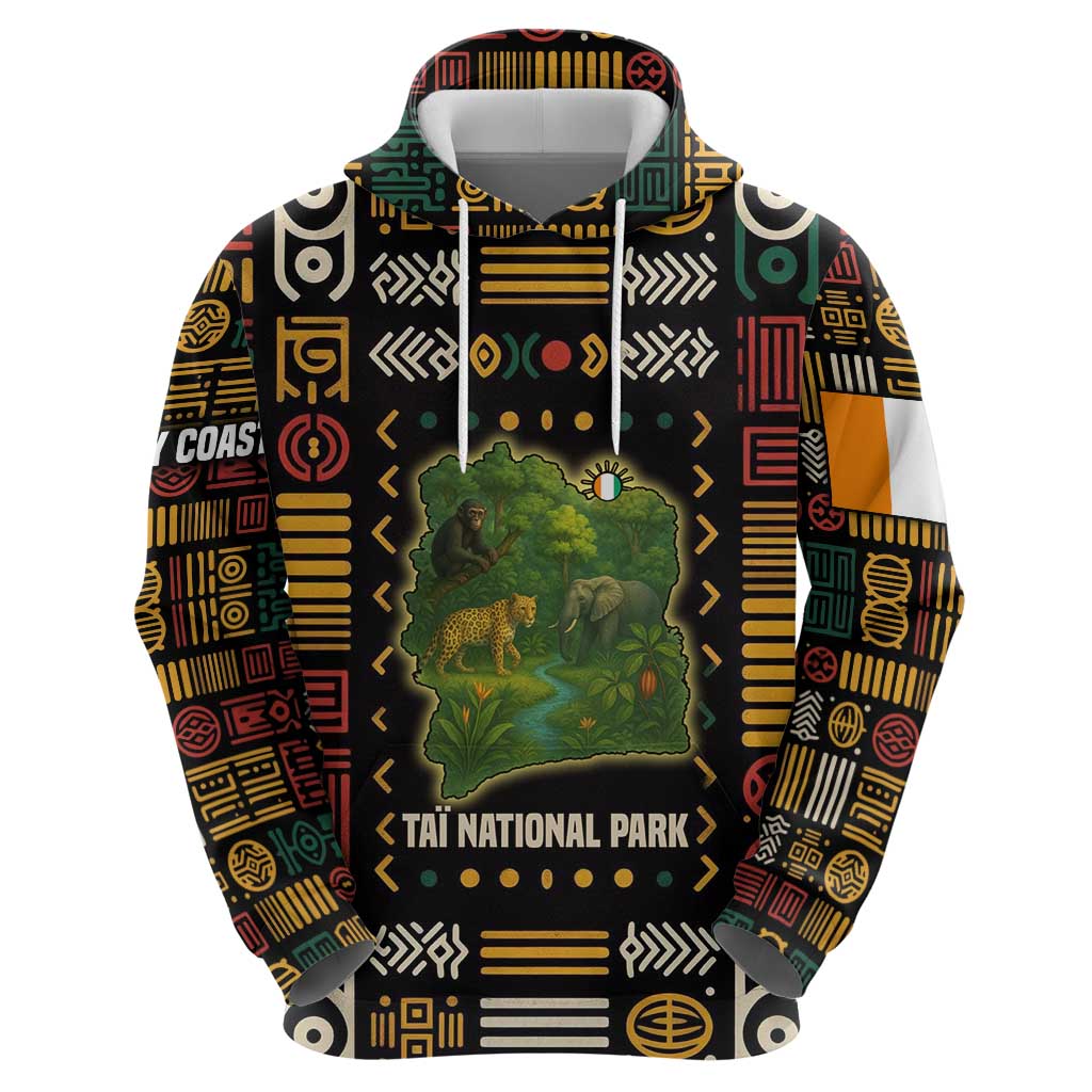 Ivory Coast Hoodie with Taï National Park Wildlife Map Design - Wonder Print Shop