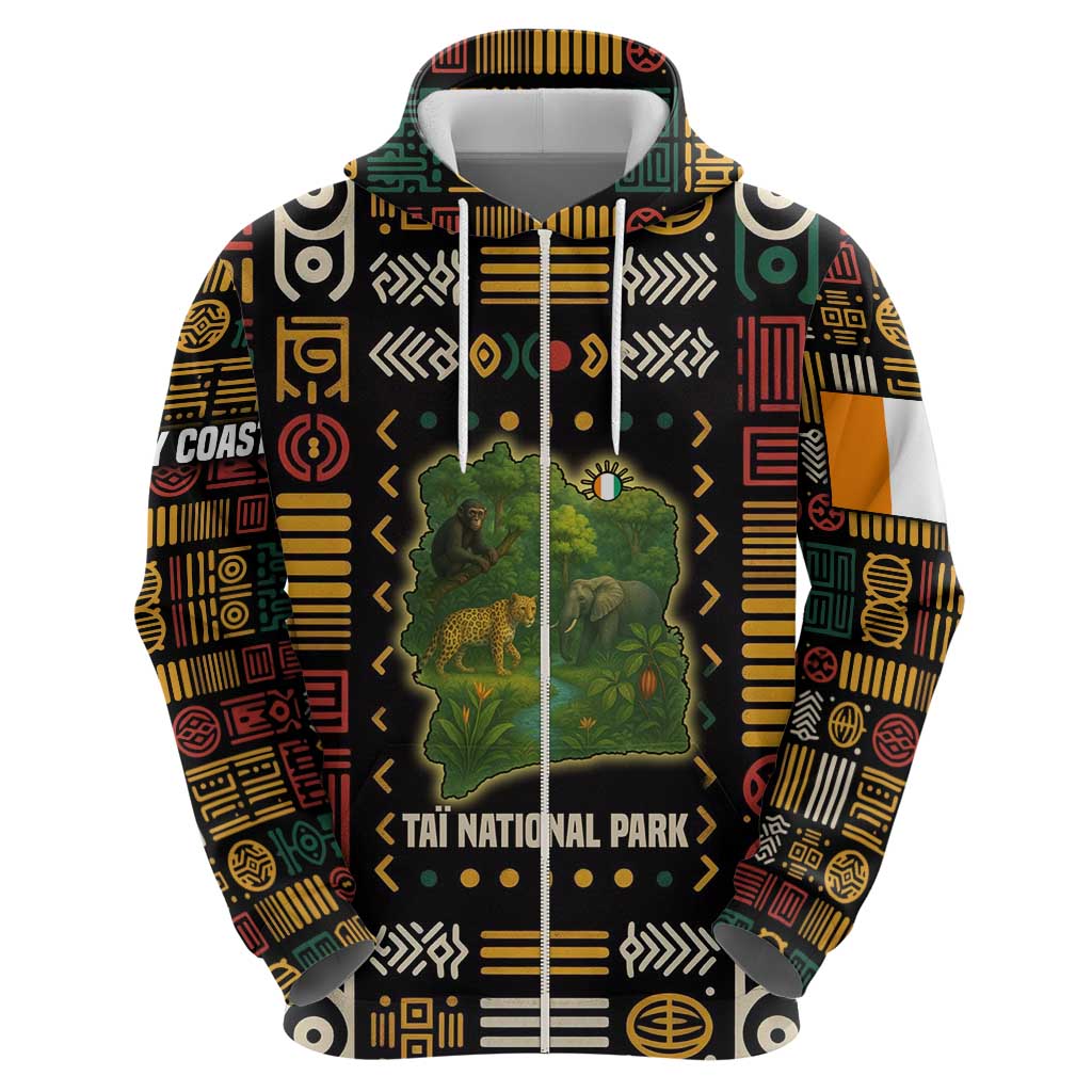 Ivory Coast Hoodie with Taï National Park Wildlife Map Design - Wonder Print Shop