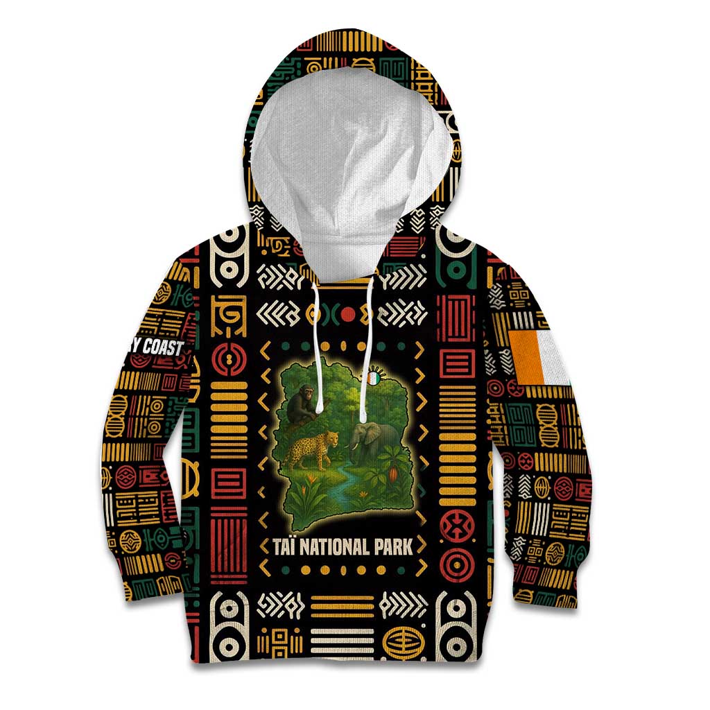 Ivory Coast Kid Hoodie with Taï National Park Wildlife Map Design - Wonder Print Shop