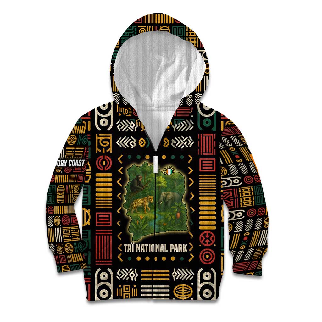 Ivory Coast Kid Hoodie with Taï National Park Wildlife Map Design - Wonder Print Shop