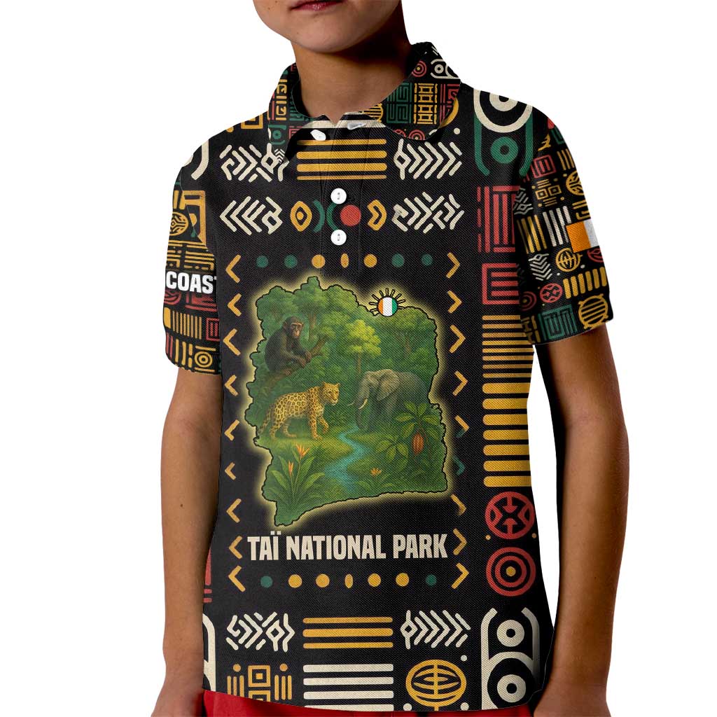 Ivory Coast Kid Polo Shirt with Taï National Park Wildlife Map Design - Wonder Print Shop