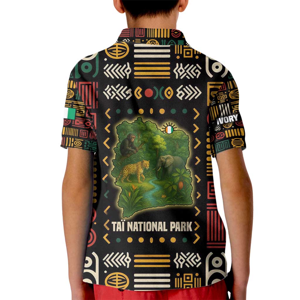 Ivory Coast Kid Polo Shirt with Taï National Park Wildlife Map Design - Wonder Print Shop