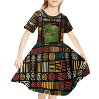 Ivory Coast Kid Short Sleeve Dress with Taï National Park Wildlife Map Design - Wonder Print Shop