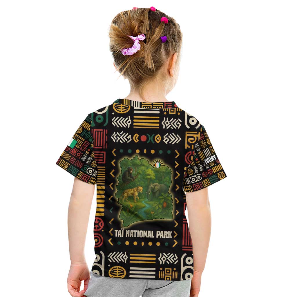 Ivory Coast Kid T Shirt with Taï National Park Wildlife Map Design - Wonder Print Shop