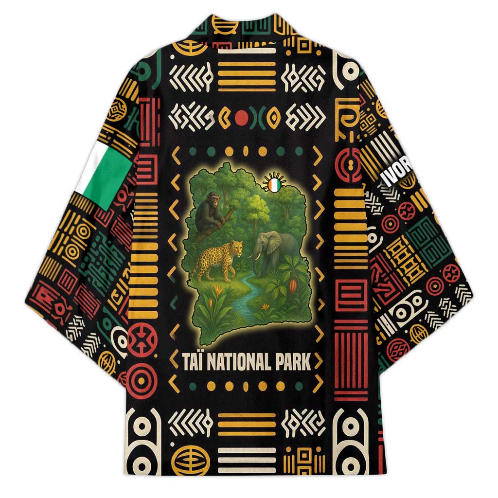 Ivory Coast Kimono with Taï National Park Wildlife Map Design - Wonder Print Shop