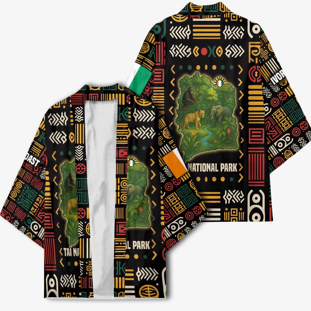 Ivory Coast Kimono with Taï National Park Wildlife Map Design - Wonder Print Shop