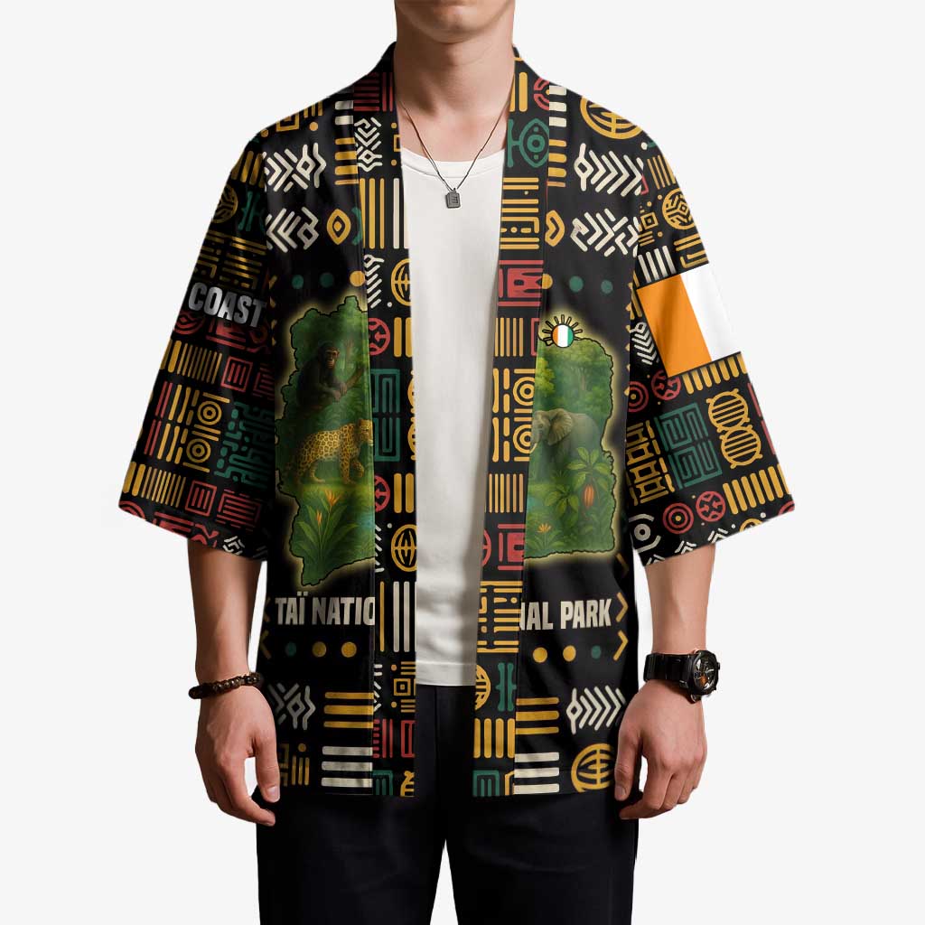 Ivory Coast Kimono with Taï National Park Wildlife Map Design - Wonder Print Shop