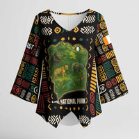 Ivory Coast Kimono Sleeve Blouse with Taï National Park Wildlife Map Design - Wonder Print Shop