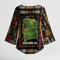 Ivory Coast Kimono Sleeve Blouse with Taï National Park Wildlife Map Design - Wonder Print Shop