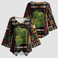 Ivory Coast Kimono Sleeve Blouse with Taï National Park Wildlife Map Design - Wonder Print Shop