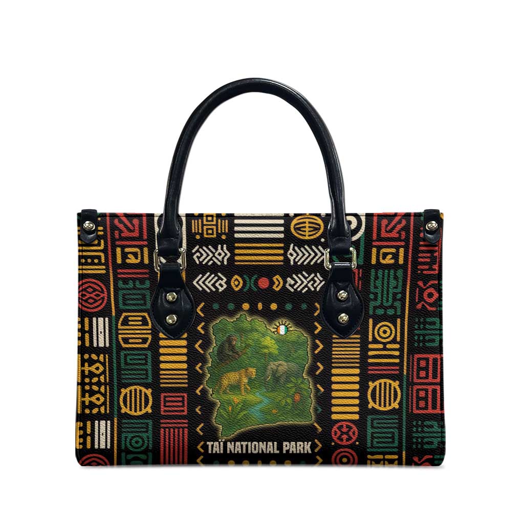 Ivory Coast Leather Bag with Taï National Park Wildlife Map Design - Wonder Print Shop