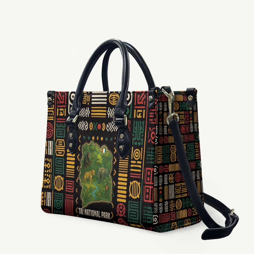 Ivory Coast Leather Bag with Taï National Park Wildlife Map Design - Wonder Print Shop