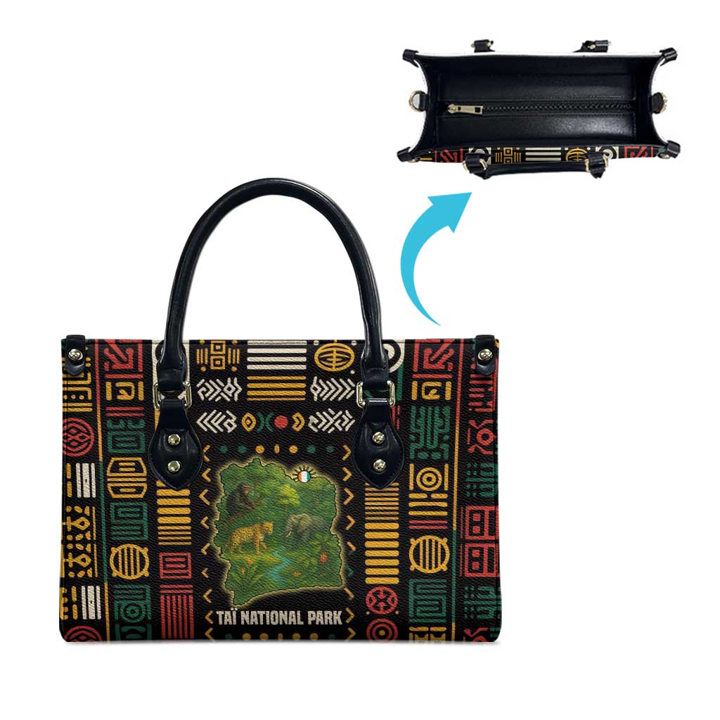 Ivory Coast Leather Bag with Taï National Park Wildlife Map Design - Wonder Print Shop