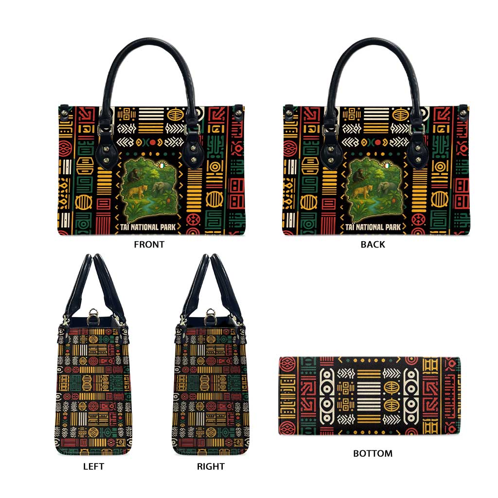 Ivory Coast Leather Bag with Taï National Park Wildlife Map Design - Wonder Print Shop
