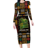 Ivory Coast Long Sleeve Bodycon Dress with Taï National Park Wildlife Map Design - Wonder Print Shop