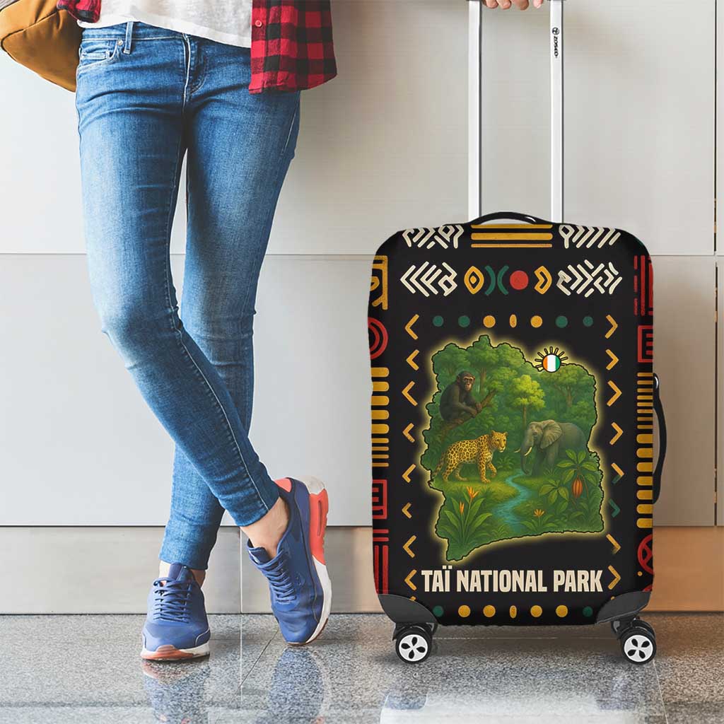 Ivory Coast Luggage Cover with Taï National Park Wildlife Map Design - Wonder Print Shop