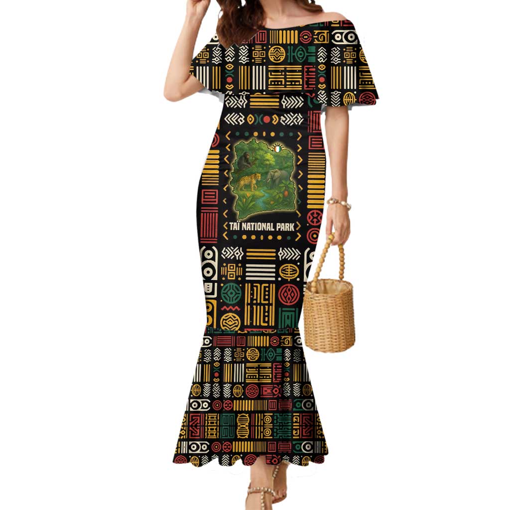 Ivory Coast Mermaid Dress with Taï National Park Wildlife Map Design - Wonder Print Shop