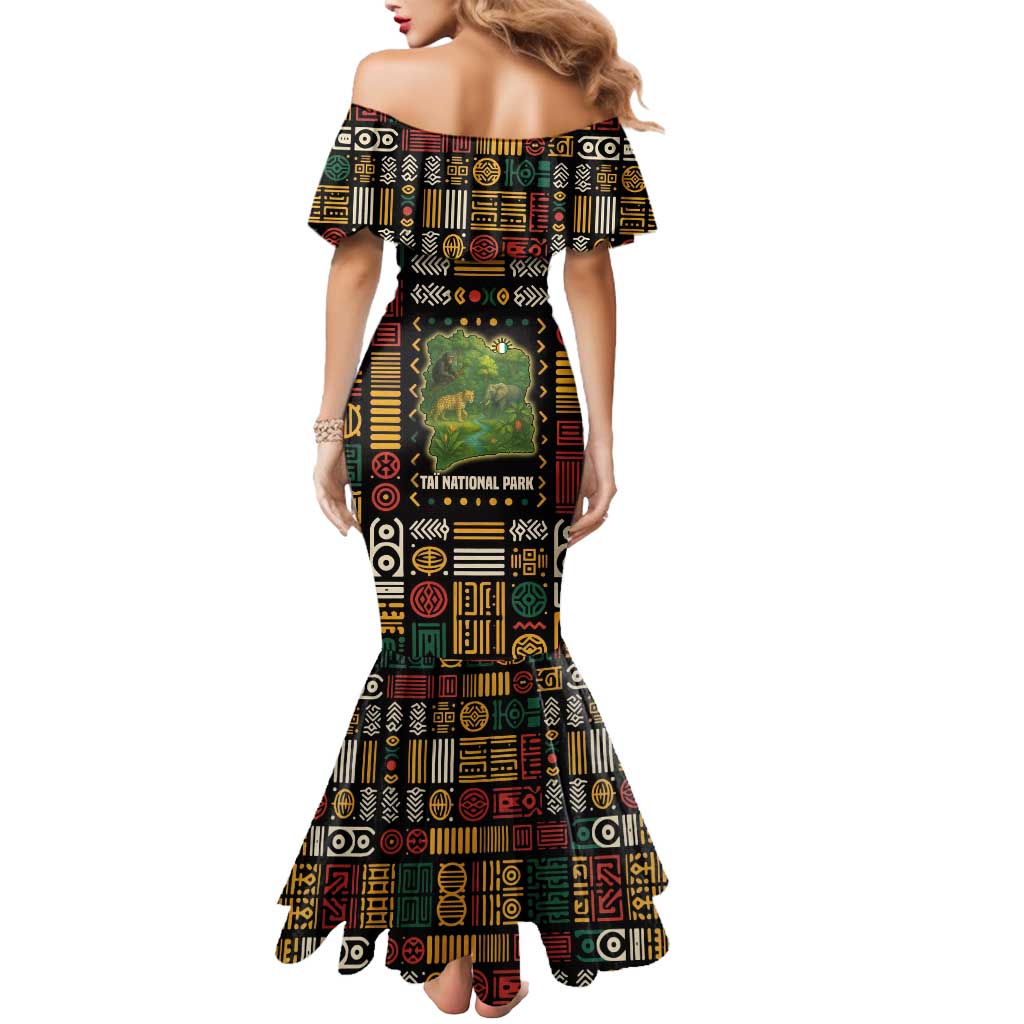 Ivory Coast Mermaid Dress with Taï National Park Wildlife Map Design - Wonder Print Shop