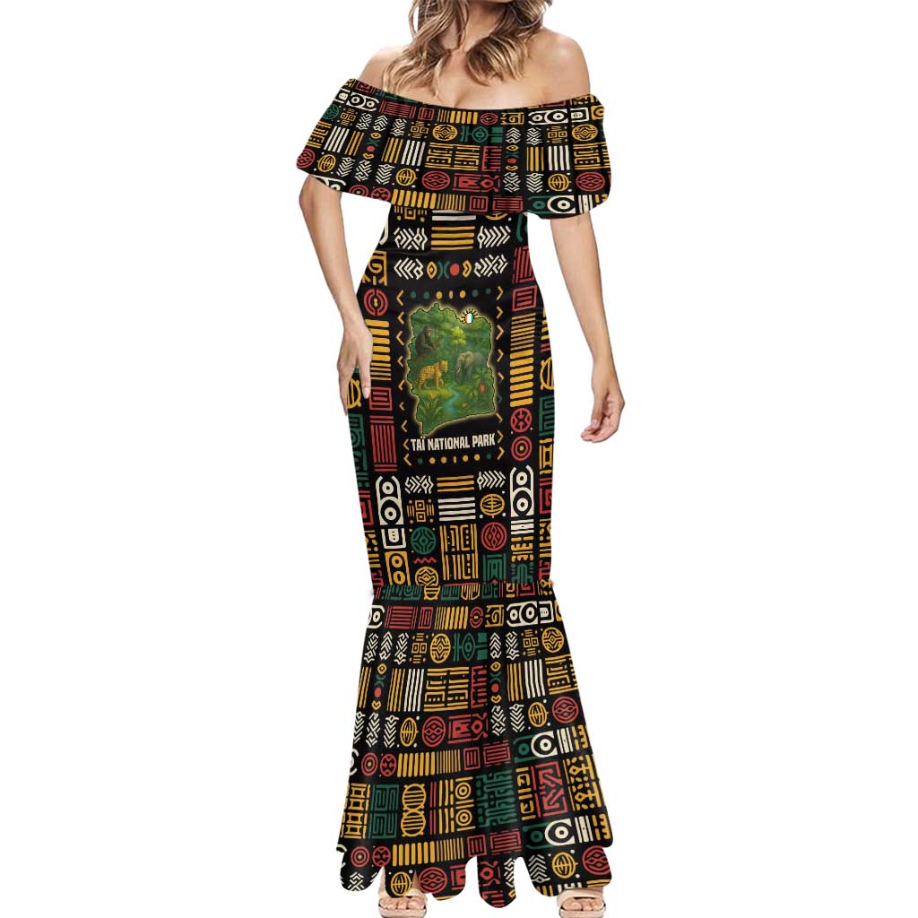 Ivory Coast Mermaid Dress with Taï National Park Wildlife Map Design - Wonder Print Shop
