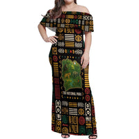Ivory Coast Off Shoulder Maxi Dress with Taï National Park Wildlife Map Design - Wonder Print Shop