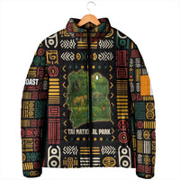 Ivory Coast Padded Jacket with Taï National Park Wildlife Map Design - Wonder Print Shop