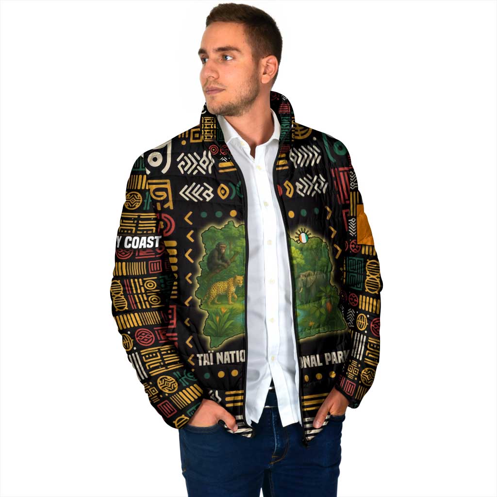 Ivory Coast Padded Jacket with Taï National Park Wildlife Map Design - Wonder Print Shop