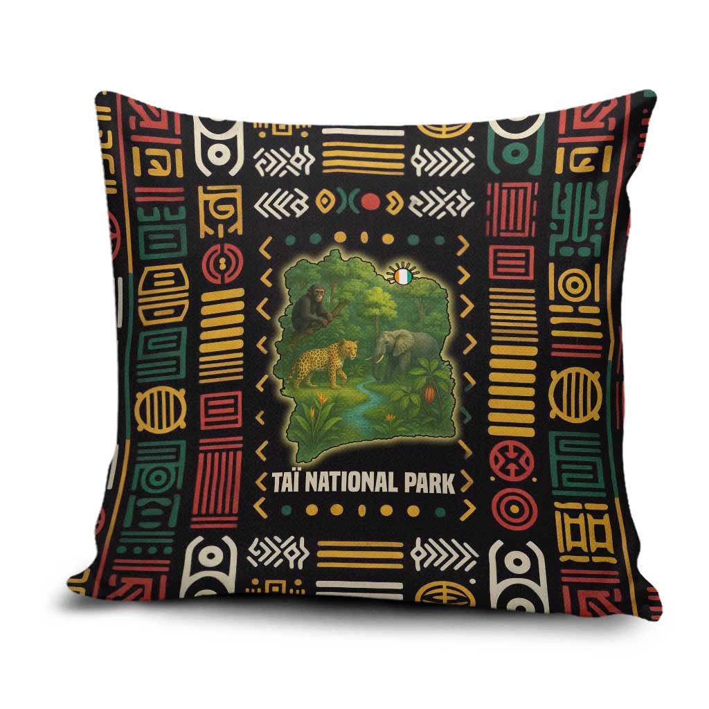 Ivory Coast Pillow Cover with Taï National Park Wildlife Map Design - Wonder Print Shop