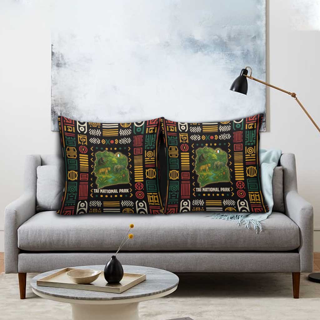 Ivory Coast Pillow Cover with Taï National Park Wildlife Map Design - Wonder Print Shop