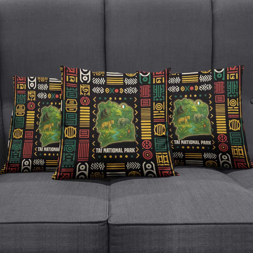 Ivory Coast Pillow Cover with Taï National Park Wildlife Map Design - Wonder Print Shop