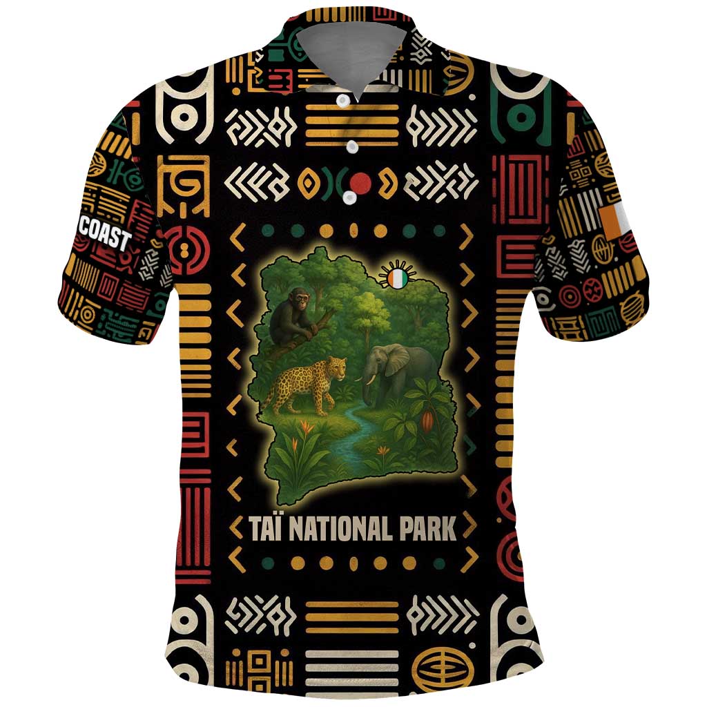 Ivory Coast Polo Shirt with Taï National Park Wildlife Map Design - Wonder Print Shop